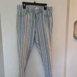 LOFT Striped Cropped Pants in Blue and White